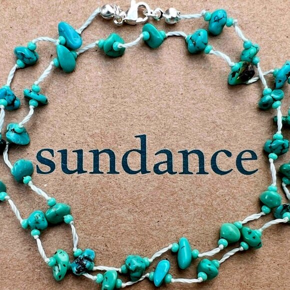 Sundance $118 NEW 17" Turquoise Knotted Sterling Silver Beaded Handmade Necklace - Picture 1 of 11